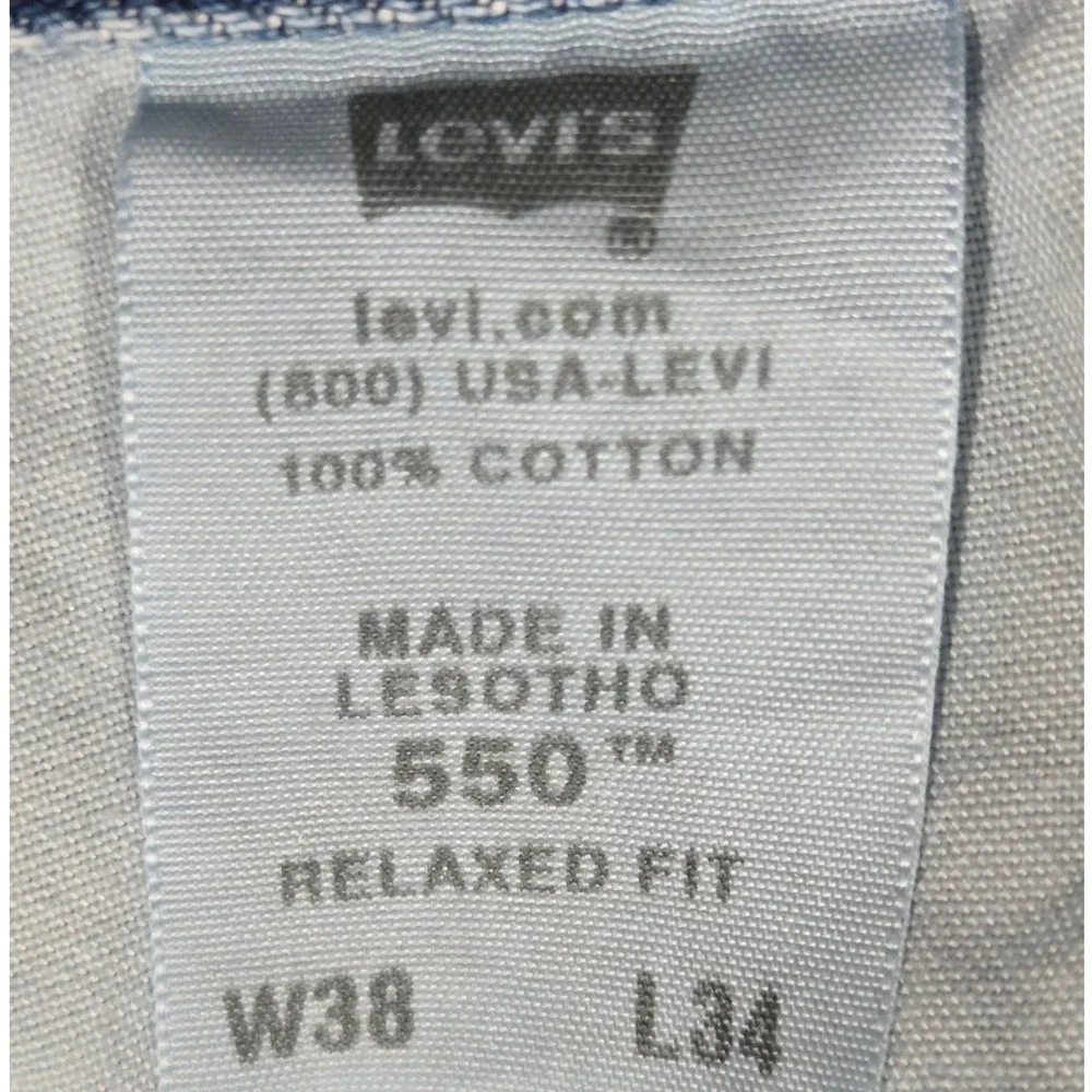 Levis 550 Relaxed Fit Jeans Men 38x34 Light Wash Blue Tapered Denim Cotton Zip